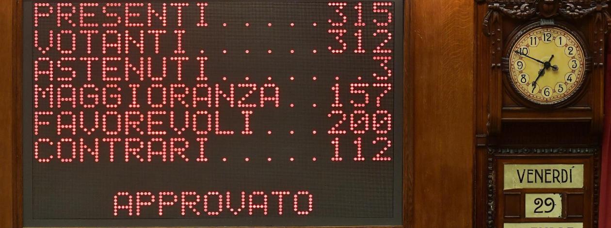 Il tabellone sinottico dell'Aula mostra l'esito di una votazione